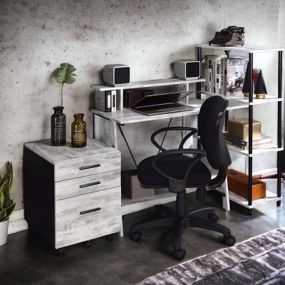 INFURNIC Writing Desk Modern Desk Open Compartments and Ladder-Style Metal Base with crossbar for added stability, White, 18"*32"*35"