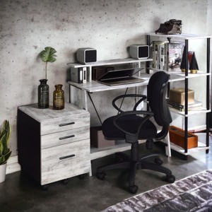 INFURNIC Writing Desk Modern Desk Open Compartments and Ladder-Style Metal Base with crossbar for added stability, White, 18"*32"*35" - 1 of 4