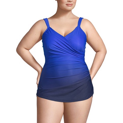 Lands' End Women's Slendersuit Tummy Control Chlorine Resistant Skirted One  Piece Swimsuit - 14 - Electric Blue/navy Ombre : Target