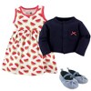 Hudson Baby Infant Girl Cotton Dress, Cardigan and Shoe 3pc Set, Watermelon, 12-18 Months - 2 of 2