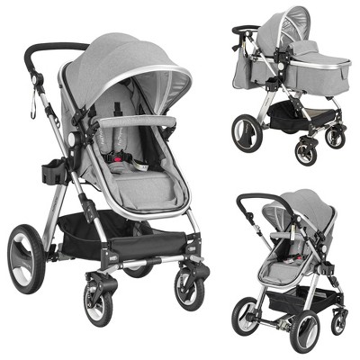 Image of Costway Folding Aluminum Infant Baby Stroller Kids Carriage Pushchair W/ Diaper Bag Gray