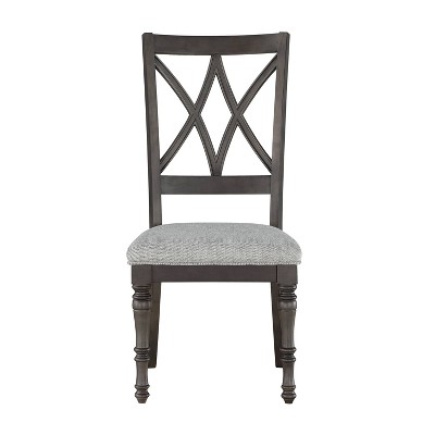Gray Linen Upholstered Cross Back Side Chair Set