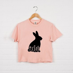 Simply Sage Market Women's Bunny With Flowers Short Sleeve Relaxed Fit Cropped Tee - 1 of 4