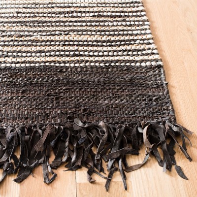 Handmade Vintage Leather Dark Brown 6' Square Area Rug