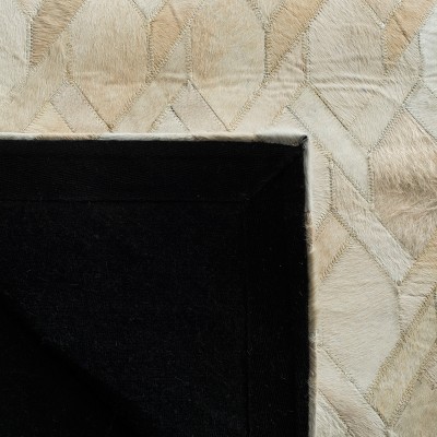 Ivory Geometric Hand-Knotted Cowhide Area Rug, 4' x 6'