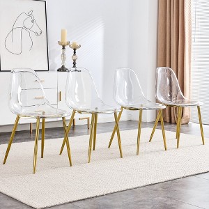 Modern minimalist transparent dining chair, set of 4 pieces, black metal legs - 1 of 4