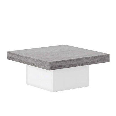 NicBex 35.43" W Square Wood Coffee Table Center Dining Table with LED Lights for Living Room