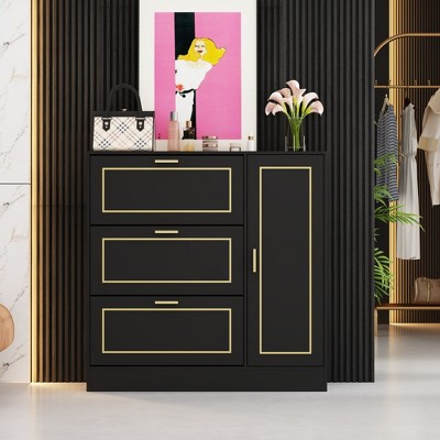 Famapy Black Entryway Fold-Out Shoes Rack Storage Cabinet