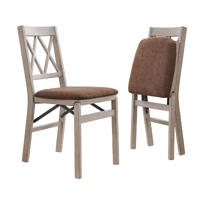 Stakmore Set of 2 Folding Chairs Driftwood Finish: Upholstered, No Assembly Required, Hardwood Frame