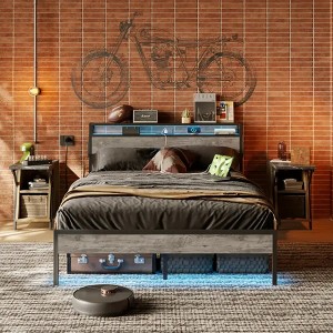 Bestier Queen Bed Frame with Headboard,Dual LED Lights Platform Metal Bed Frame with Charging Station &  2-Tier Storage, Non-Slip,Noise-Free - 1 of 4