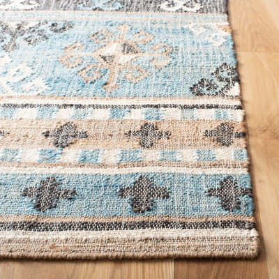 Handmade Blue and Ivory Wool Tribal 3' x 5' Area Rug