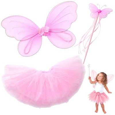 Butterfly Craze Fairy Princess Tutu Costume Set - Includes Glittery Sparkle Wings, Tutu Skirt, & Wand for Girls' Dress Up