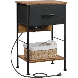 GALAXHERO Nightstand with Charging Station, 25" Bedside Table with Fabric Drawer and Open Shelf, 2-Tier Small End Table for Bedroom - 1 of 4