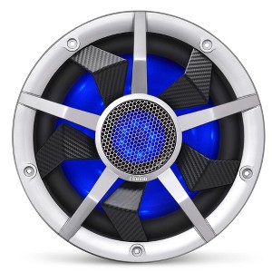 Clarion CM2513WL 10-inch Marine Subwoofer 250W RMS power handling Dual 2 ohm voice coils Built-in RGB illumination Includes Black & Silver Grilles - 1 of 4
