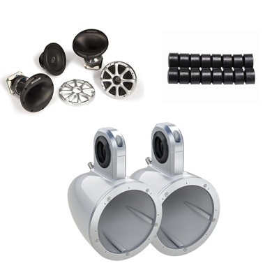 Kicker Wake Tower 6.5" Speakers with Horn Compression Drivers (White Cans Silver Grills)