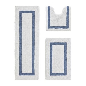 Hotel 3 PC Bath Rug 100% Premium Cotton Tufted Weave Two Tone Reversible Bathroom Rug, Super Soft Absorbent, Machine Washable Bath Mat - 1 of 4