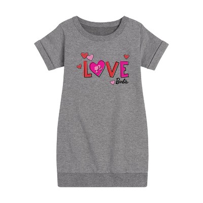 - Barbie - Patterned Love Graphic Short Sleeve Fleece Dress