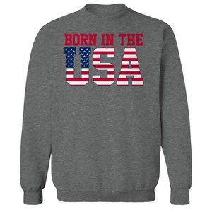 Rerun Island Men's Born In The Usa Flag Logo Black Americana 4Th Of July Long Sleeve Graphic Cotton Pullover Sweatshirt - 1 of 4