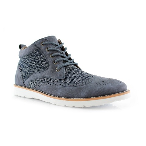 Polar Fox Mens Colbert MPX506059 Mid-Top Knitted Wing-Tip Sneaker Boots, in Blue, Size 9