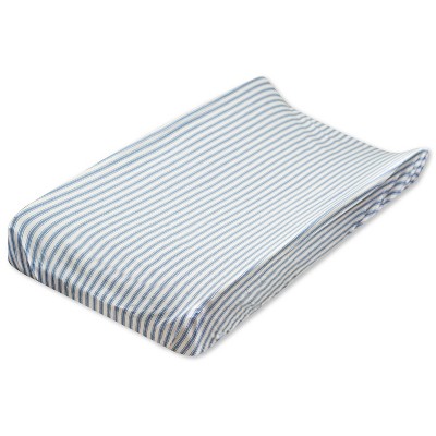 Image of Honest Baby Organic Cotton Changing Pad Cover - Blue Ticking Stripe