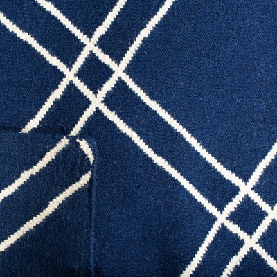 Handmade Navy/Ivory Wool 6' Square Flat Woven Reversible Rug