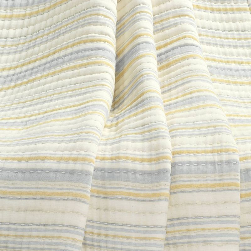 50&#34;x60&#34; Solange Striped Kantha Pick Stitched Yarn Dyed Cotton Woven Throw Blanket Yellow - Lush D&#233;cor, 6 of 7