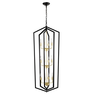 VYNXARIA 12 - Light Tiered Lantern Farmhouse Ceiling Lights, Matte Black Metal Pendant Chandelier