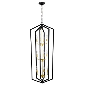 DOMETOUR 12-Light Black Lantern Farmhouse Chandelier, Modern Metal Pendant for Kitchen, Dining, Living Room, Foyer (E12 Bulbs Not Included) - 1 of 4