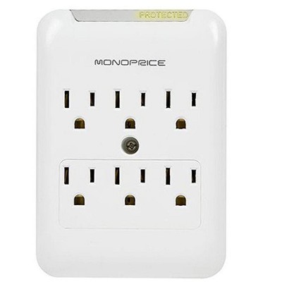 Monoprice Power & Surge - 6 Outlet Surge Protector Slim Wall Tap - White | UL Rated, 540 Joules With Protected Light Indicator