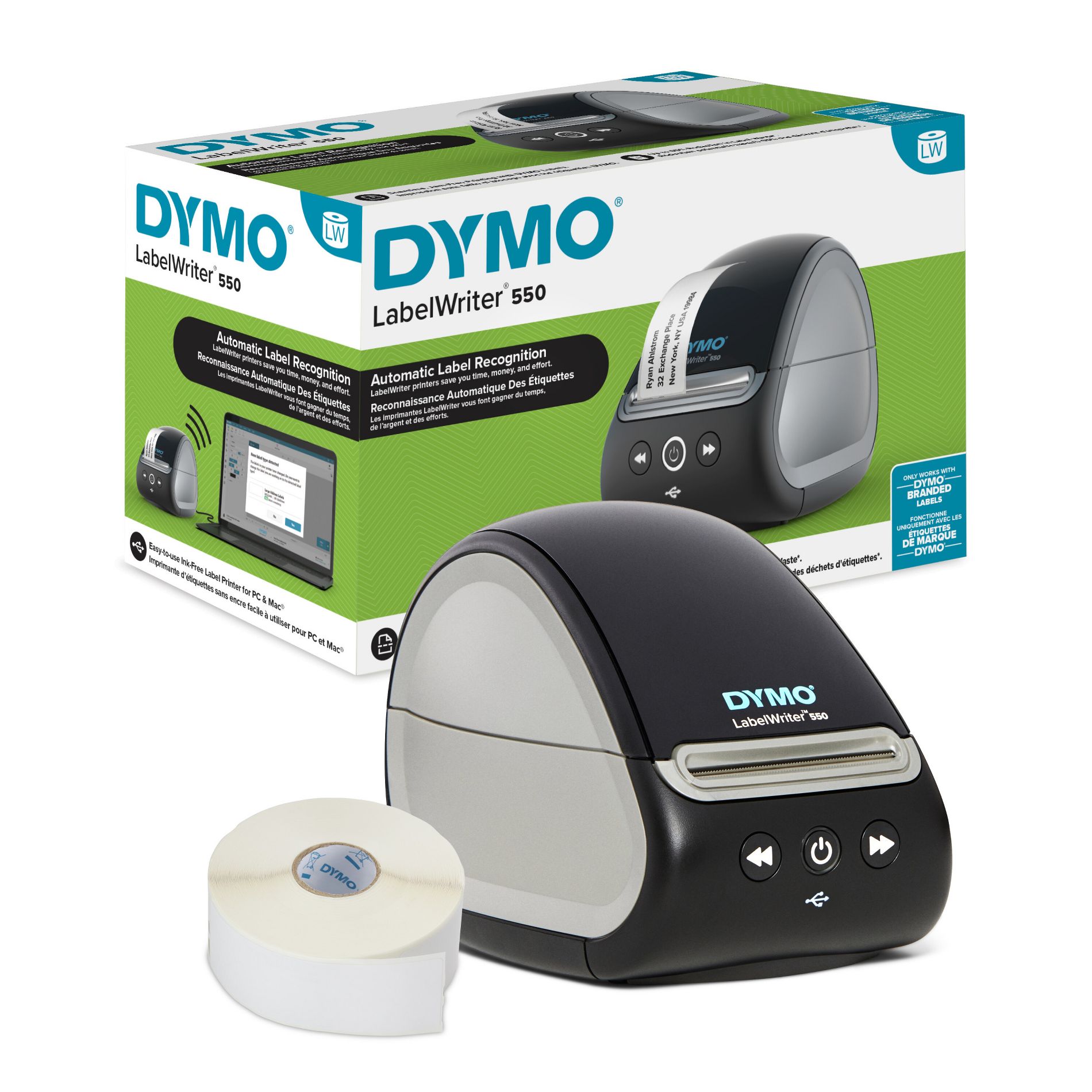 DYMO Label Writer 550 Label Printer: Electric Powered Desk Tool, Black, Plastic, 1 Year Warranty, 6.3" Height, 5.51" Width