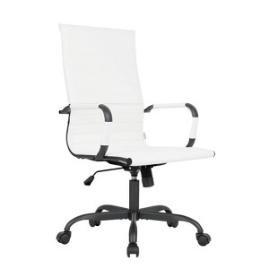 LeisureMod Harris Ergonomic High-Back Office Chair – Leather Upholstery, Adjustable Swivel, Tilt, and Black Iron Frame for Office & Conference Use - 1 of 4