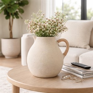 Decorative Pottery Jug Vase with Rattan Handle for Living Room Decor ...