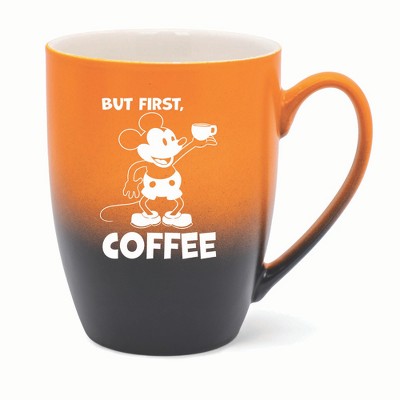 Elanze Designs But First Coffee Two Toned Ombre Matte 10 ounce New Bone China Coffee Tea Cup Mug, Orange and Black