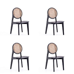 Set of 4 Versailles Round Dining Chairs Black/Natural: Ash Wood Frame, No Assembly - Manhattan Comfort - 1 of 4