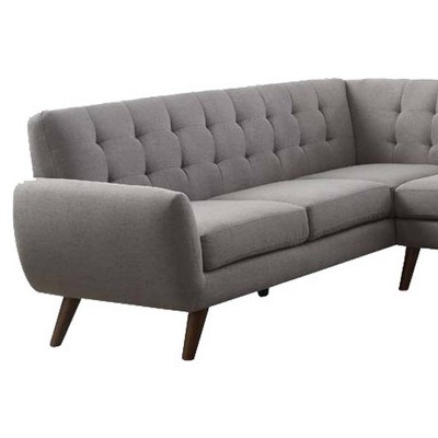 Elegant Mid-Century Light Gray Linen & Wood Sectional Sofa