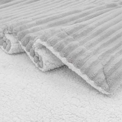 Light Grey Reversible Sherpa Fleece Throw Blanket