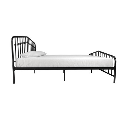King-Sized Black Pine and Metal Upholstered Bed with Storage Drawer