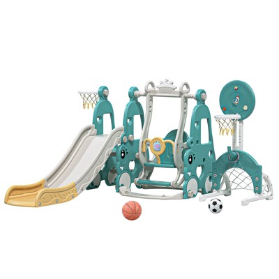 Garvee Kids Swing Slide Set Freestanding Climber Slide Playset Structure with Basketball Hoop Indoor Outdoor Playground for Boys Girls Green