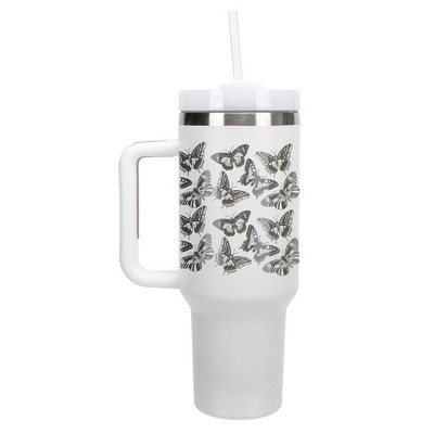 Elanze Designs Monarch Butterfly Spring Garden Wrap-Around 40 Oz. Stainless Steel Water Bottle Coffee Mug, Spill & Leak Resistant, Travel Tumbler with