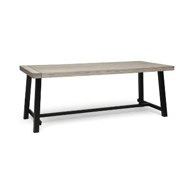 NicBex Outdoor Dining Table for 6-8,Patio Acacia Wood Large Tabletop & Metal Frame Table,Suitable for Garden,Backyard