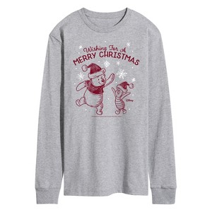 Men's - Winnie the Pooh - Wishing For A Merry Christmas Long Sleeve Graphic T-Shirt - 1 of 4