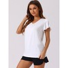 cheibear Women's Soft Knit Short Sleeve V Neck Pleated Pajama Tops - 2 of 4