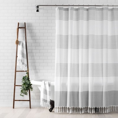 Boho Harper Stripe Knotted Tassel Fabric Shower Curtain - 72" x 72" - Elrene Home Fashions