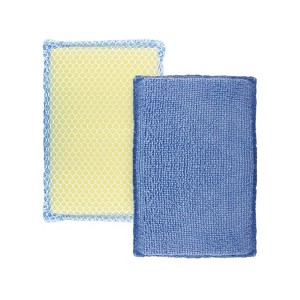 Lola Products Microfiber Terry & Nylon Net Sponge Scrubber Pad, 5 X 3.5 X .625 , Non Scratch 2-Way Cleaning, Gently Scrubs & Wipes Clean, 2 Pack - 1 of 4