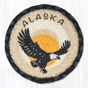 Earth Rugs Eagle Coaster – 7"x7" Large Round Braided Jute Mat with Majestic Eagle Silhouette for Patriotic or Rustic Decor - 1 of 3