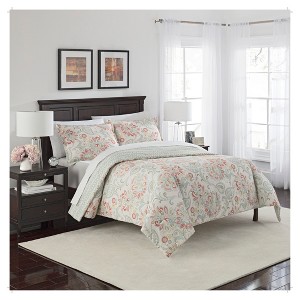 Floral Carlisle Reversible Comforter Set (King) 3pc - Marble Hill , Beige