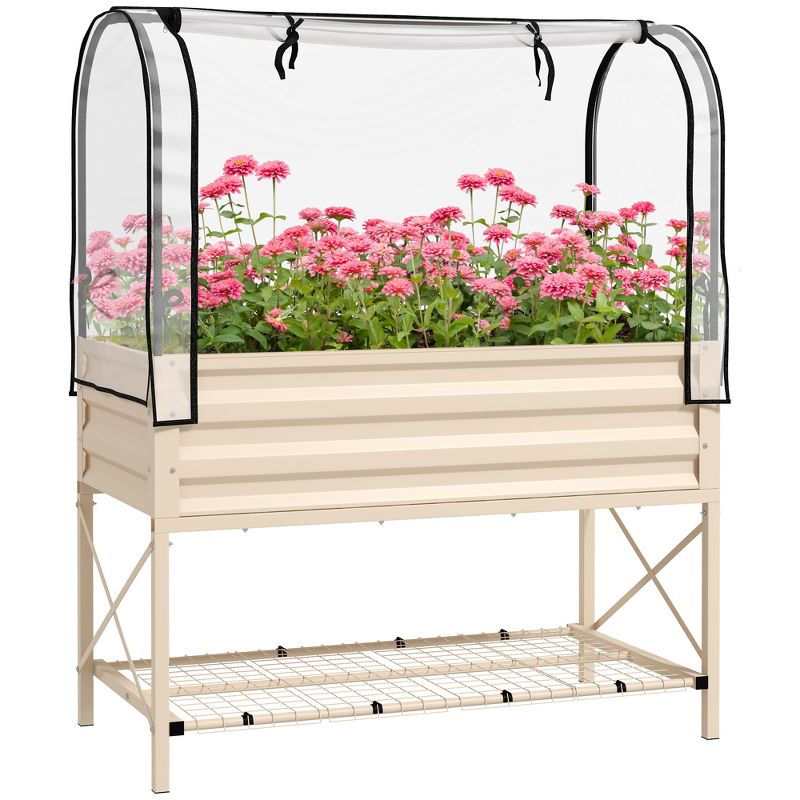 Outsunny Raised Garden Bed with Cover and Storage Shelf, Rectangular Metal Elevated Planter Box with Legs and Bed Liner, 1 of 7