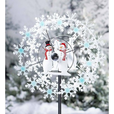 Plow & Hearth Holiday Snowman Metal Wind Spinner with Snowflakes
