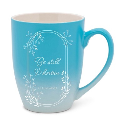 Elanze Designs Be Still And Know Two Toned Ombre Matte Teal and White 12 ounce Ceramic Stoneware Coffee Cup Mug