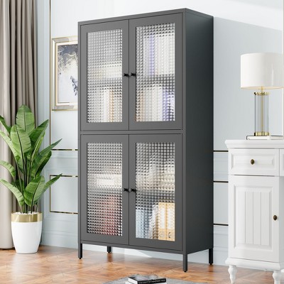 NicBex Bookcases for Living Room 4-tier 31" W Classic Metal Storage Cabinet Bookcase with 4 Glass Doors for Home Office